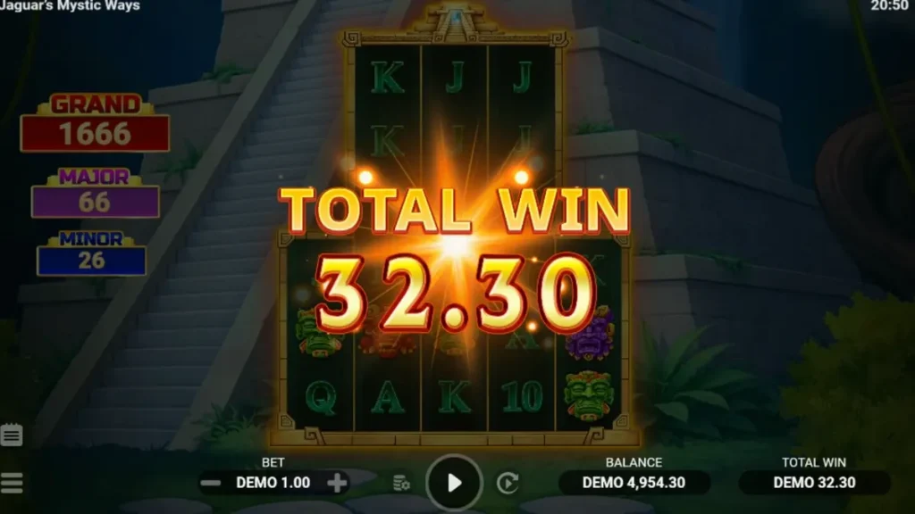 Pemandangan kuil kuno dan simbol jaguar dalam slot Jaguar's Mystic Ways